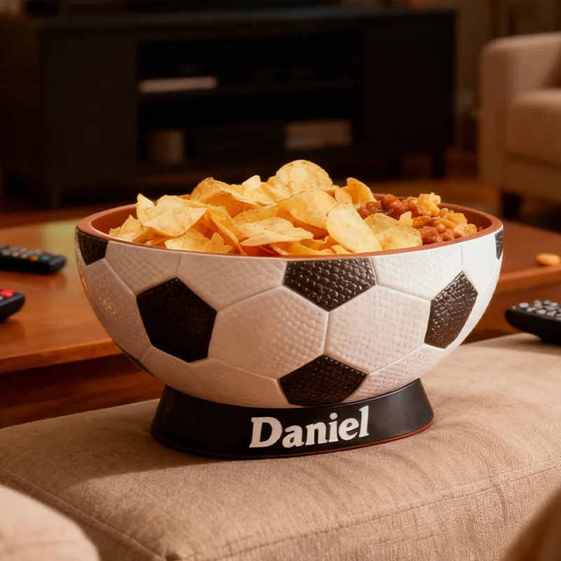 Personalized Soccer Snack Bowl - Custom Name Soccer Shaped Snack Holder for Game Day, Tailgating & Sports Fans