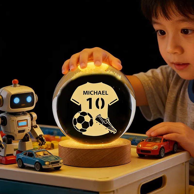 Personalized 3D Soccer Crystal Ball with Custom Name and Jersey Number for Fans and Athletes