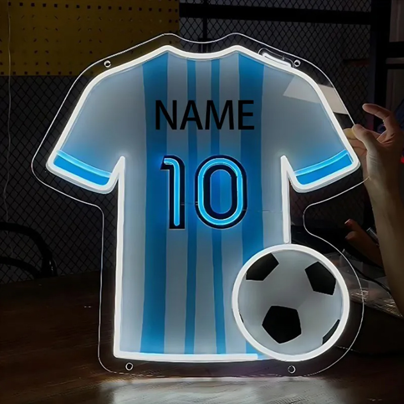 Personalized LED Soccer Jersey Neon Sign with Custom Name and Number for Soccer Enthusiast
