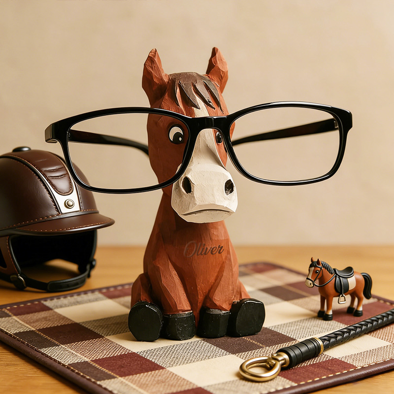 Personalized Horse Eyeglass Holder Stand Horse Wood Carving Ornament Gift for Equestrian Enthusiasts