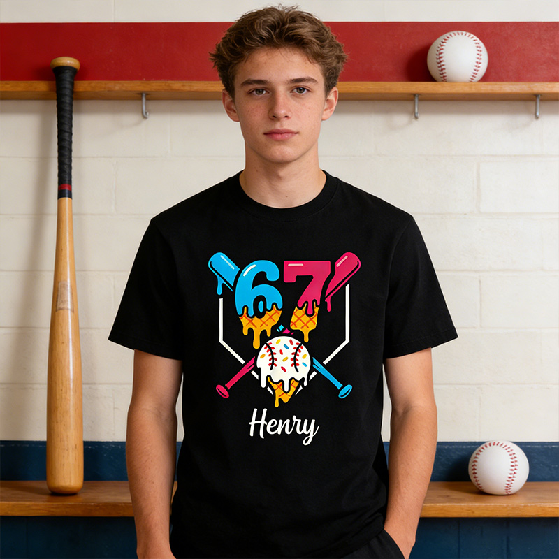 Personalized 67 Baseball Six Seven Baseball Ice Cream Drip Cool Custom Name