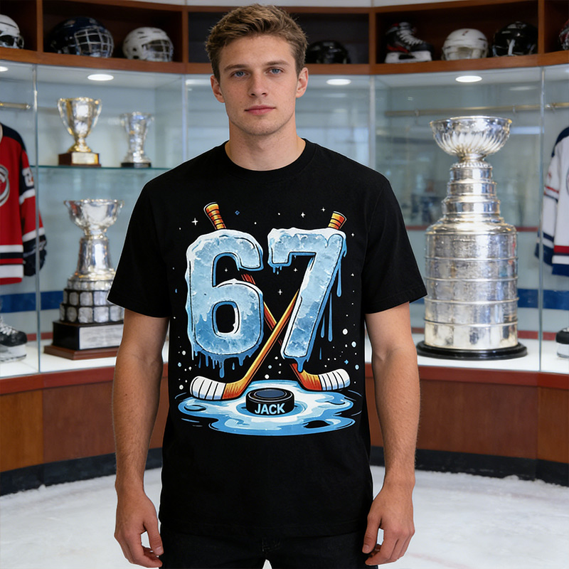 Personalized Hockey 67 T-Shirt 67 Hockey Ice Cream Drip Custom Name Gift for Hockey Lovers