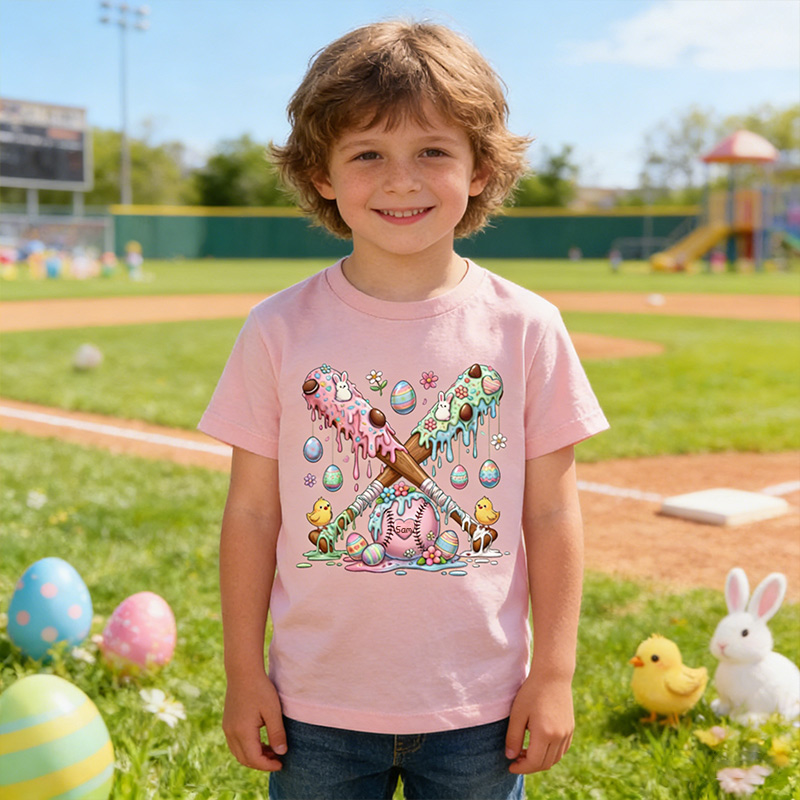 Personalized Easter Baseball Kids T-Shirt Bunny Chick Easter Eggs with Custom Name