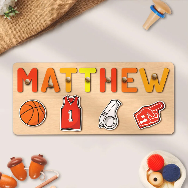 Personalized Wooden Basketball Puzzle Team Colors Inspired Montessori Name Puzzle