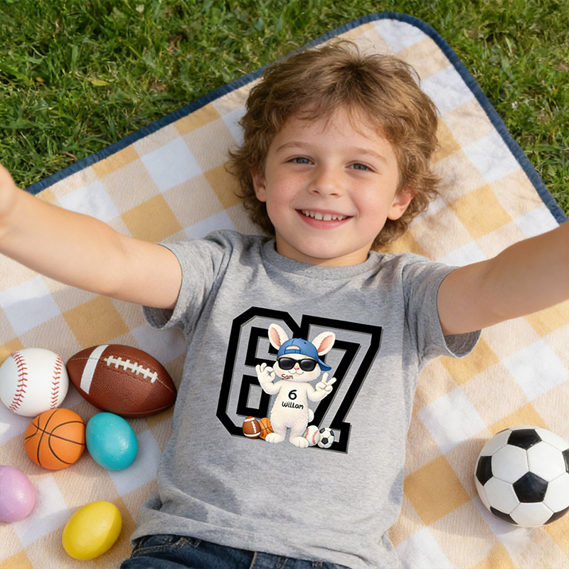 Personalized Easter 67 Sports Kids T-Shirt Bunny 67 Sports Easter Eggs with Custom Name and Name