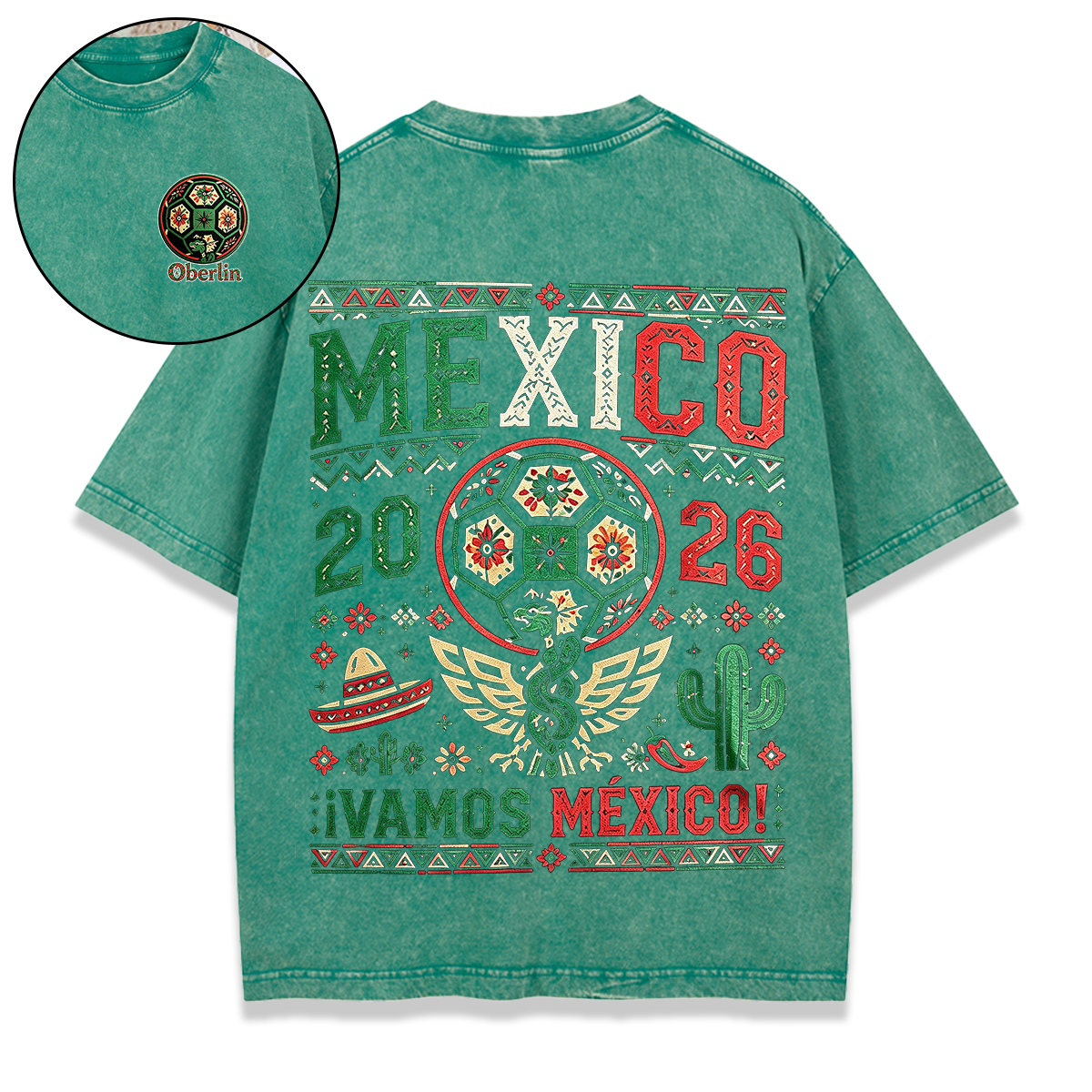 Personalized Vintage Mexico Football Washed T-shirt 2026 Ethnic Flavor for Mexico Fans
