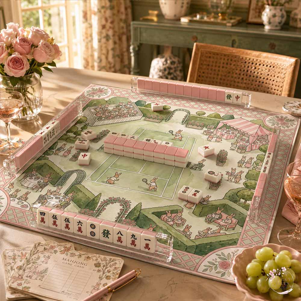 The Bunny Tennis Club Mahjong Mat Garden Party Neoprene Game Mat