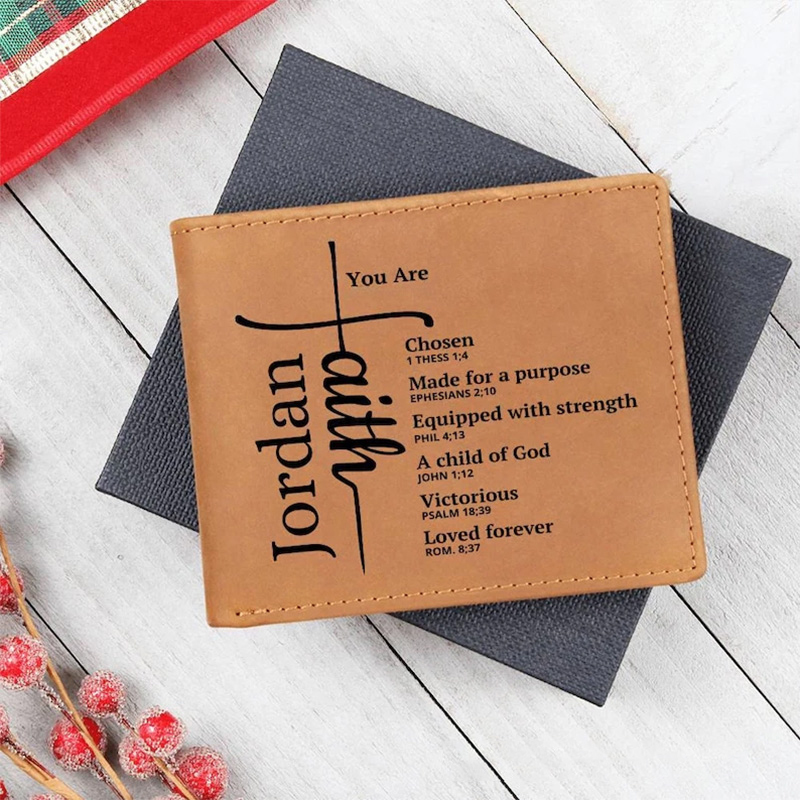 Personalized you are Faith Cross Bibel Verse Leather Bifold Wallet with Custom Name Christian Pocket Wallet Religious Gift for Men Dad