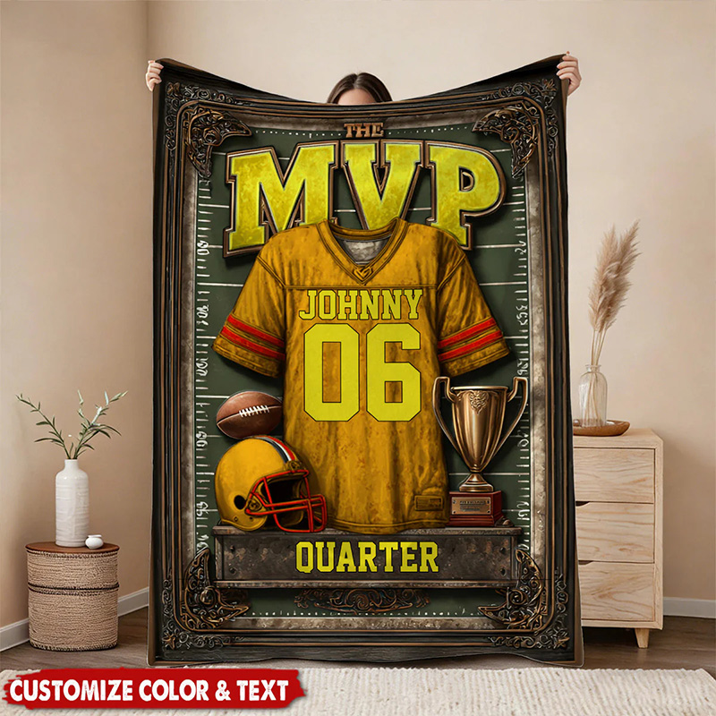 Personalize Your MVP Football Blanket with Custom Name and Number Design
