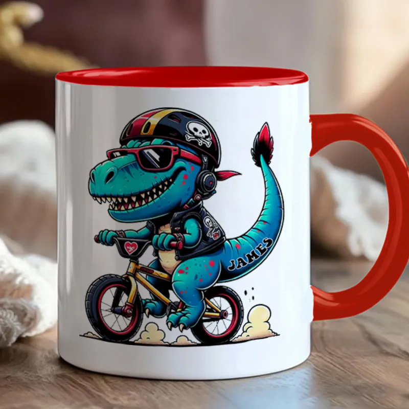 Personalized Bicycle Mug Dino Rider Bike Kids Mug Race Bike Mug Bicycle Mug Bicycle Coffee Cup Bicycle Tea Cup for Cyclistsfor Biker Cycling Riding Lovers