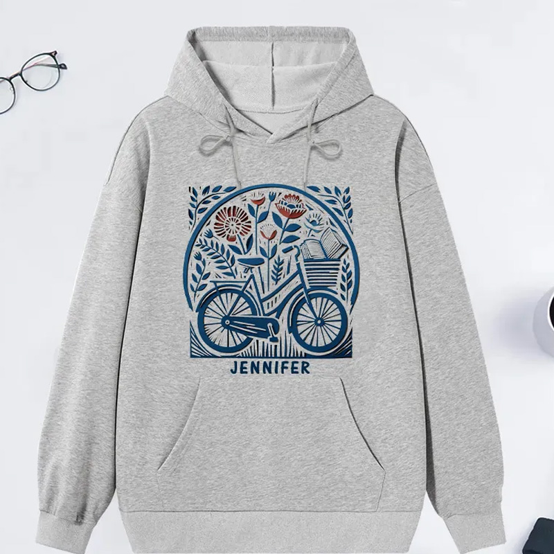 Personalized Hoodie Floral Book Lover Reading Gift Cyclist Hobbyist Bike Rider Hoodie Bicycle Lovers