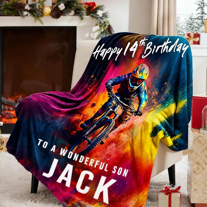 Personalized Mountain Biking Blanket Birthday Custom Mountain Biker Gift Soft Throw Blanket Mountain Bike Decor Bike Racing Birthday Cycling Gifts