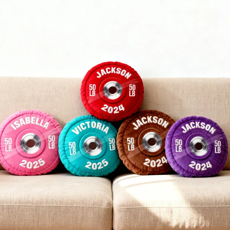 Personalized Weight Lifting Plate Name Pillow Graphic 3D Print Gift Ideas Exercise Themed Christmas Weightlifting Workout Pillow Comfortable Christmas Decor for Gym Lovers
