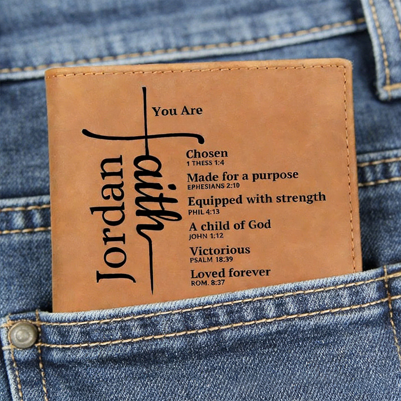 Personalized you are Faith Cross Bibel Verse Leather Bifold Wallet with Custom Name Christian Pocket Wallet Religious Gift for Men Dad