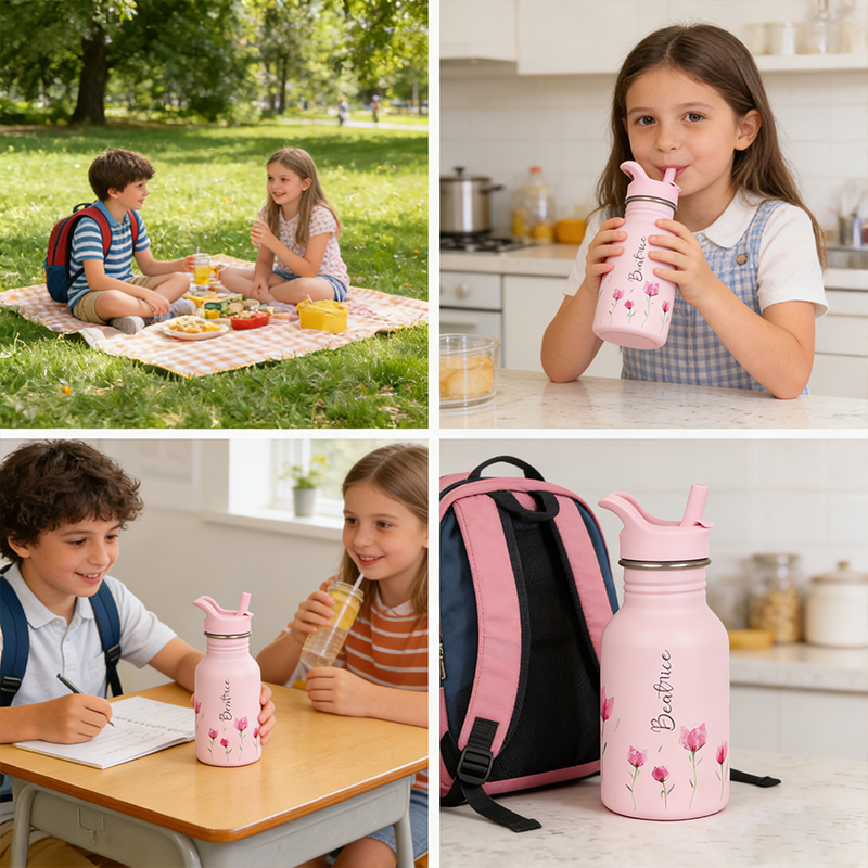 Personalized Kids Water Bottle Name Cup Gift for Kids Custom Name Kids Tumbler Back To School Gifts for Kids Kids School Gift Stainless Steel 400ml Hand Painted 