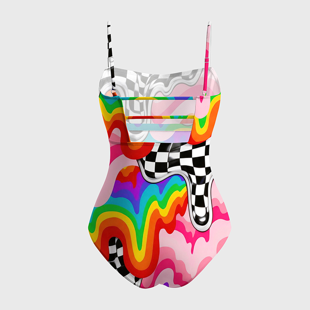 Personalized Women’s Rainbow Soccer Ice Cream One-Piece Swimsuit – Colorful Football Print Bathing Suit