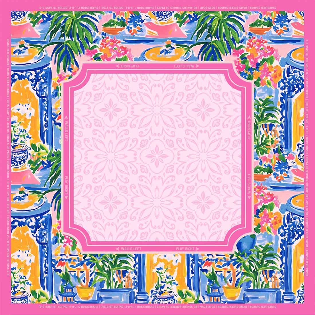 Mahjong Mat Chinoiserie Porcelain Bloom Neoprene Instructional Table Mat