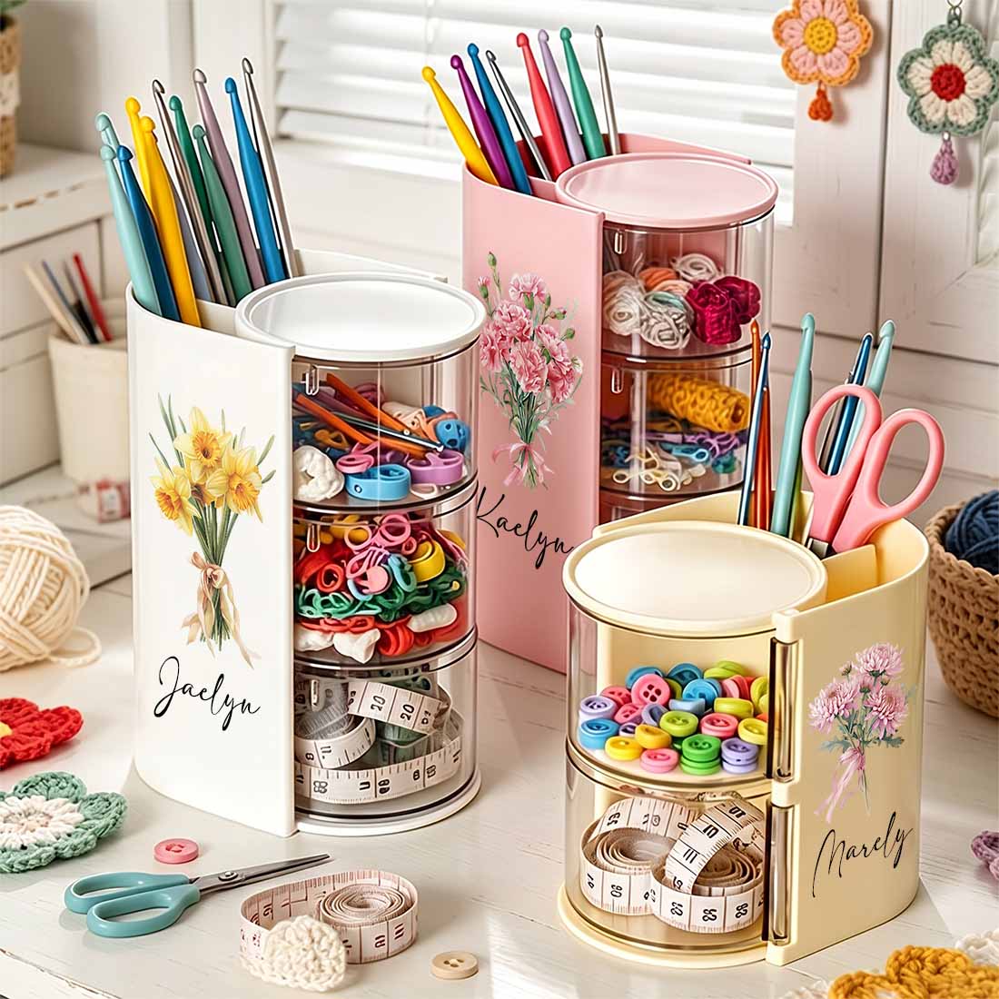 Rotary Crocheting Tools Storage Box Transparent Dust Multi Layer Square Crochet Tools Storage Rack