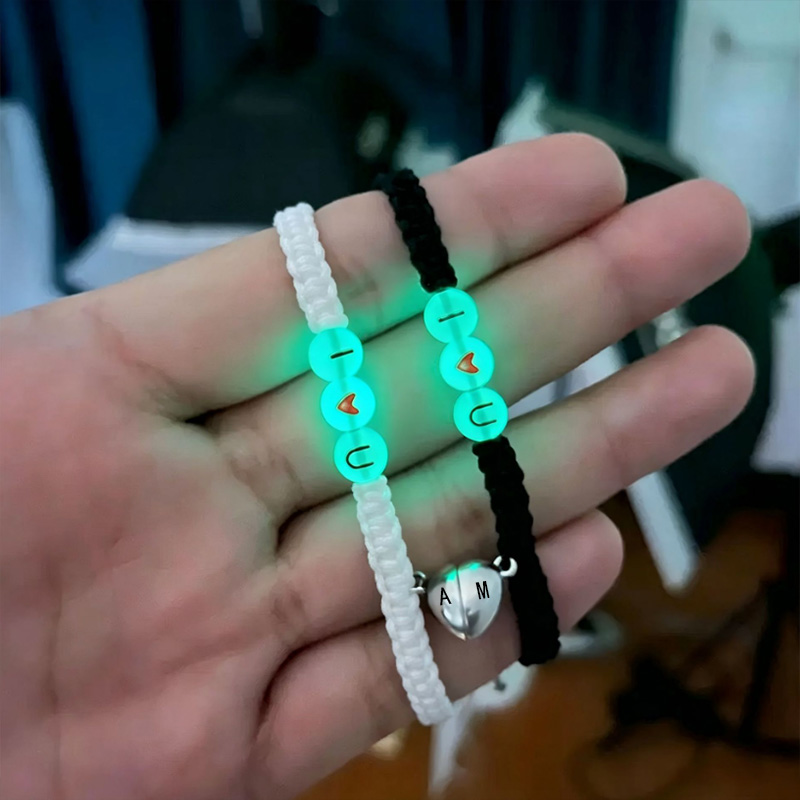 Personalized Heart Luminous Magnetic Bracelet Couple Matching Luminous Magnetic Bracelet Valentine's Day Gift for Her 