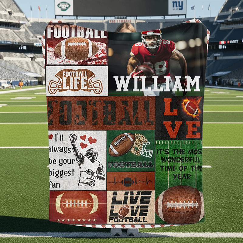Personalized American Football Blanket with Custom Name and Photo Design