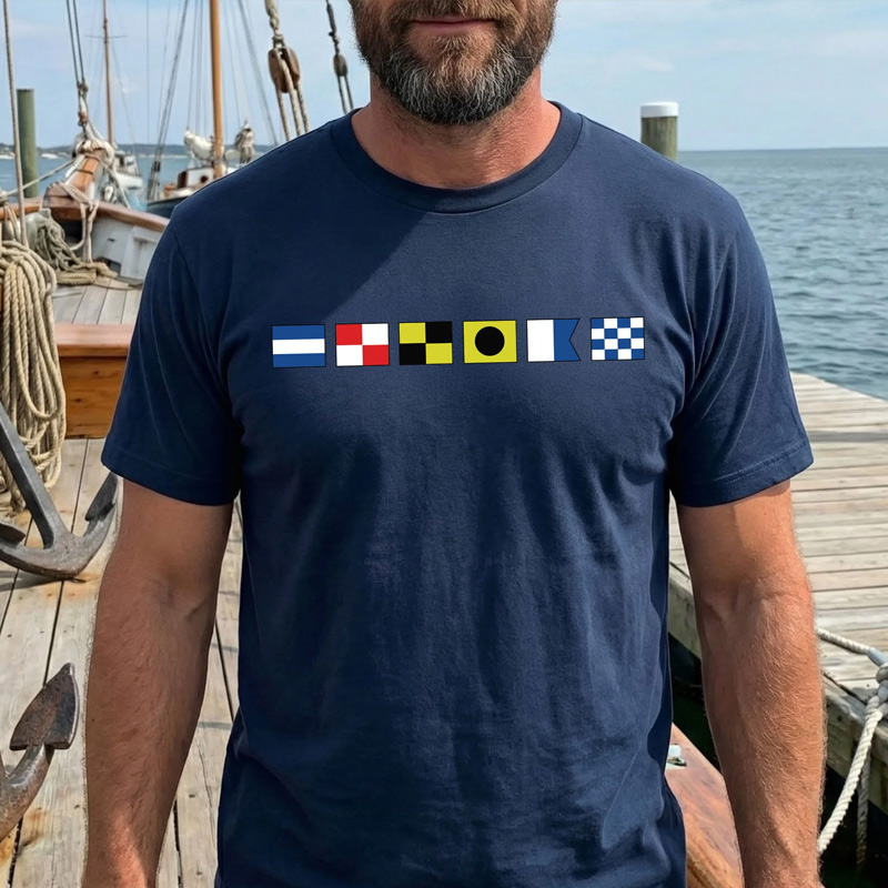 Personalized Nautical T-Shirt Custom Name In Nautical Flags Gift For Maritime Dad Captain