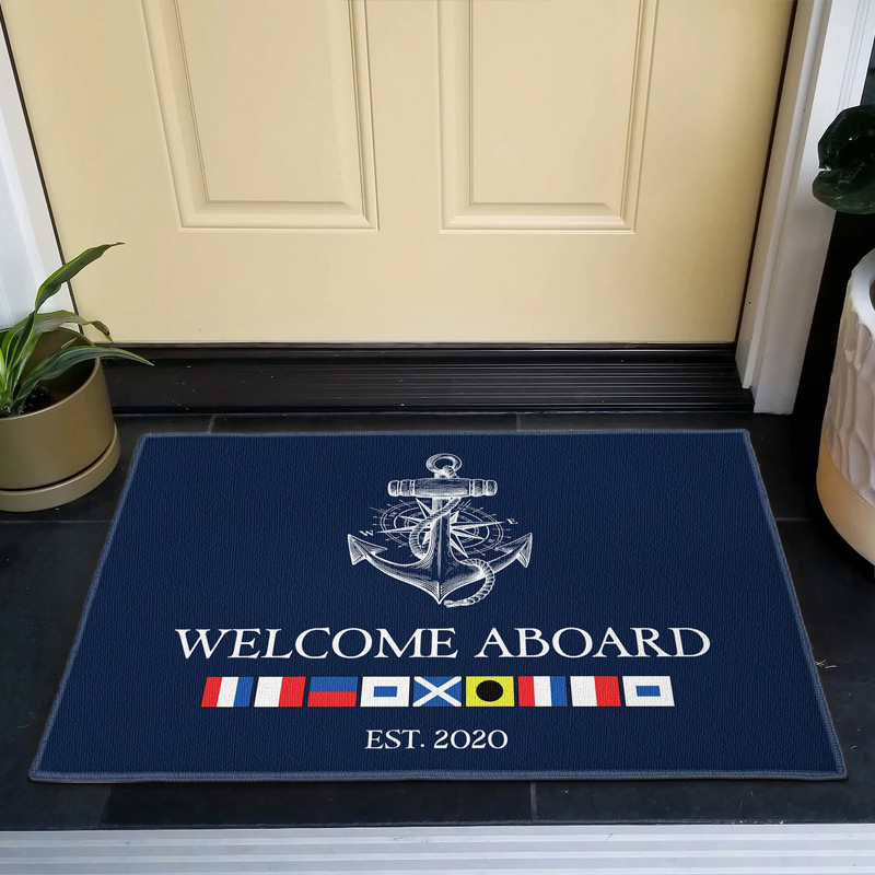 Personalized Nautical Doormat Custom Name In Nautical Flags Gift For Maritime Dad Captain