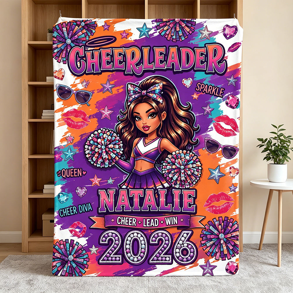Personalized Cheerleader Fleece Blanket Custom Name & Year Cheer Diva Girl Throw Soft Flannel Cheerleading Gift for Teens