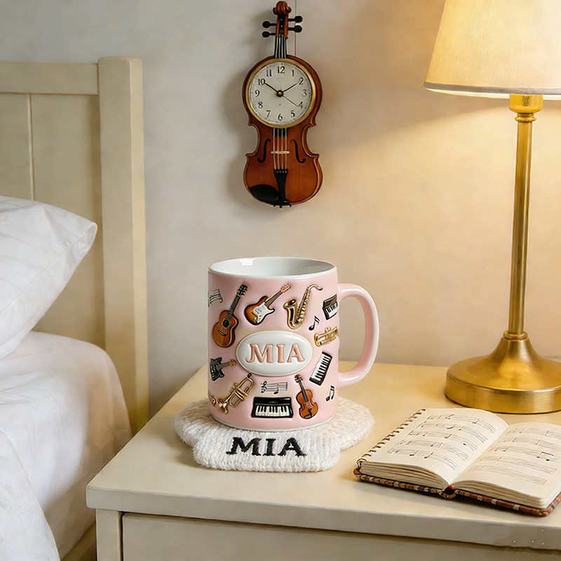 Personalized Inflatable Bubble-Style Musical Instrument Themed Mug Custom Style and Name for Music Lovers for Music Teacher