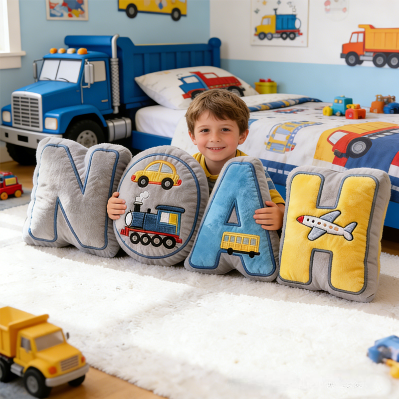 Personalized Vehicle Themed Cushion for Boys with Name Christmas Gift for Kids