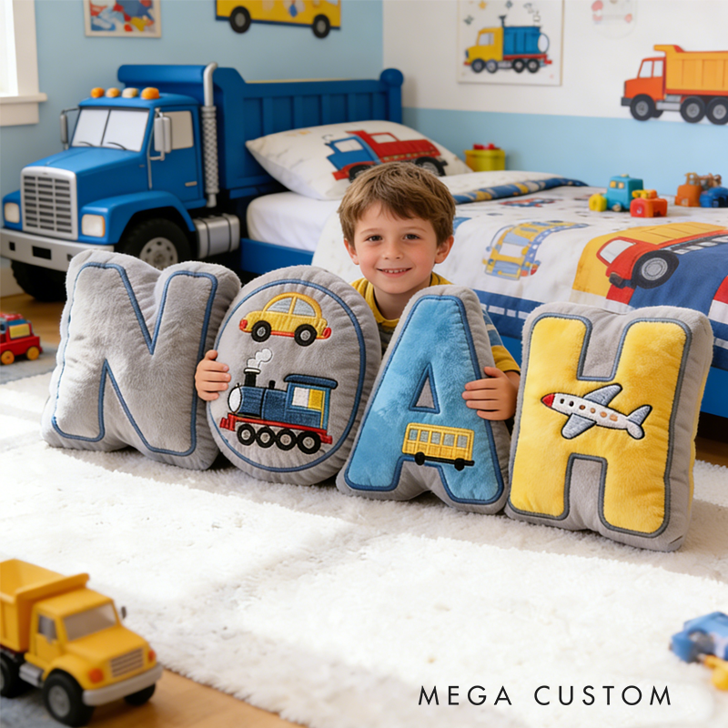 Personalized Vehicle Themed Cushion for Boys with Name Christmas Gift for Kids