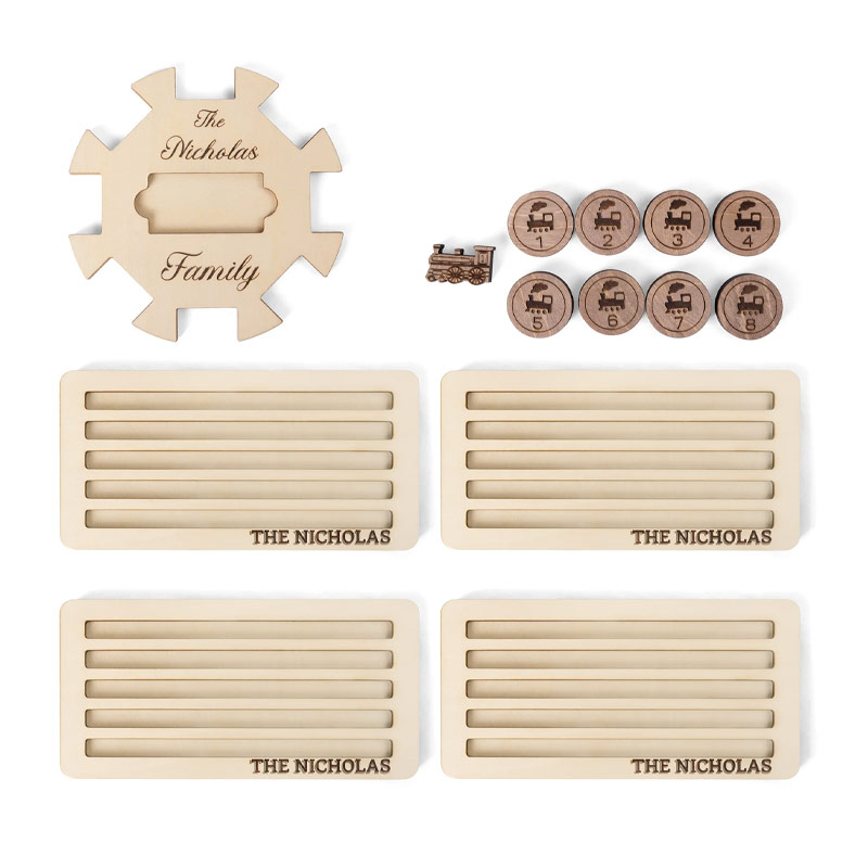 Personalized Wooden Mexican Train Domino Hub & Holder Engraved Basswood Set 11 or 15 Holder Gift for Family