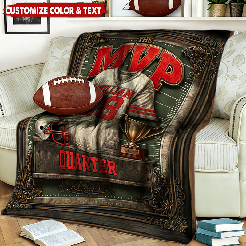 Personalize Your MVP Football Blanket with Custom Name and Number Design