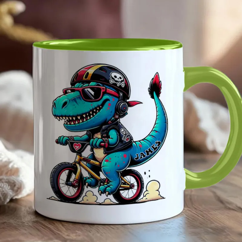 Personalized Bicycle Mug Dino Rider Bike Kids Mug Race Bike Mug Bicycle Mug Bicycle Coffee Cup Bicycle Tea Cup for Cyclistsfor Biker Cycling Riding Lovers