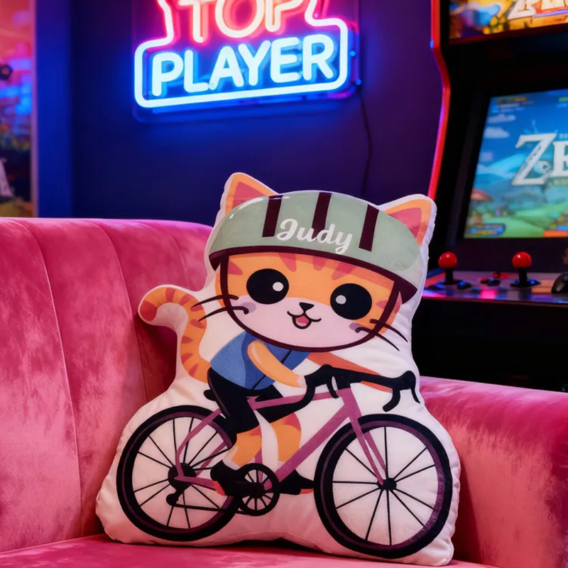 Personalized Cat Kitty Bike Pillow Cozy Graphic 3D Print Gamer Pillow Name Pillow Comfortable Travel Cushion for Kids Girls Riding Lovers