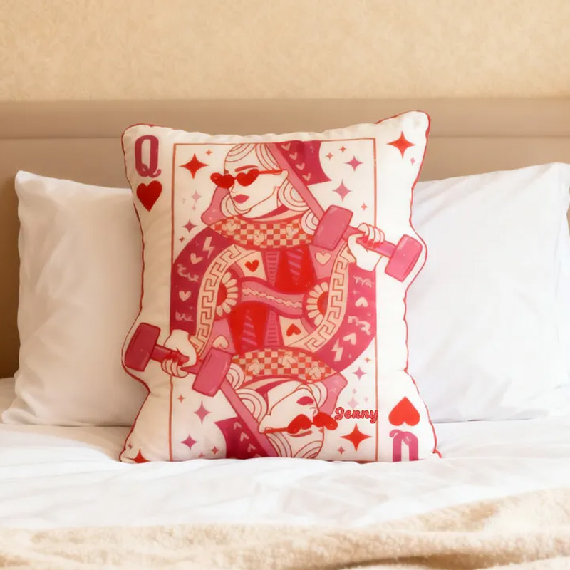 Personalized Graphic 3D Print Pillow Pillow Workout Queen of Hearts Gym Girl Sublimation Design Lift Heavy Shit Gym Rat Weightlifting Pillow for Gym Lovers