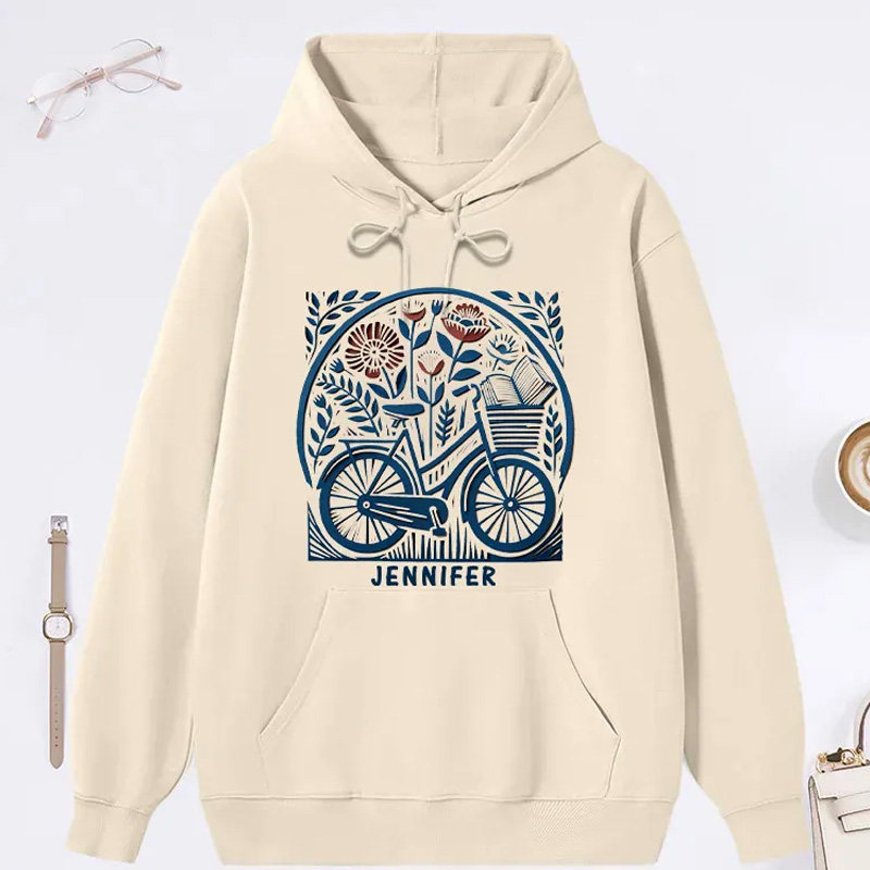 Personalized Hoodie Floral Book Lover Reading Gift Cyclist Hobbyist Bike Rider Hoodie Bicycle Lovers