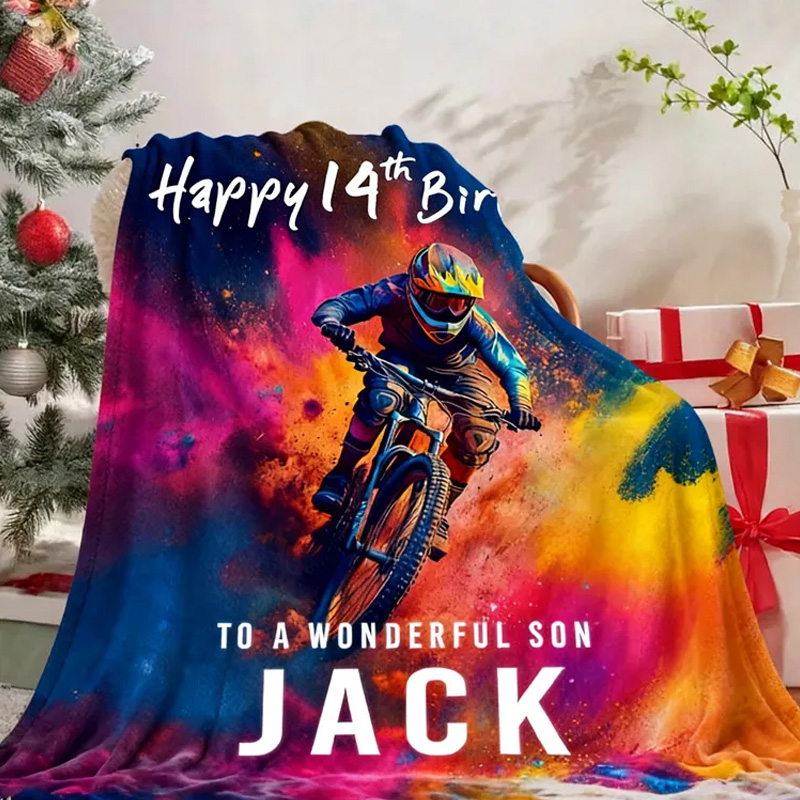 Personalized Mountain Biking Blanket Birthday Custom Mountain Biker Gift Soft Throw Blanket Mountain Bike Decor Bike Racing Birthday Cycling Gifts