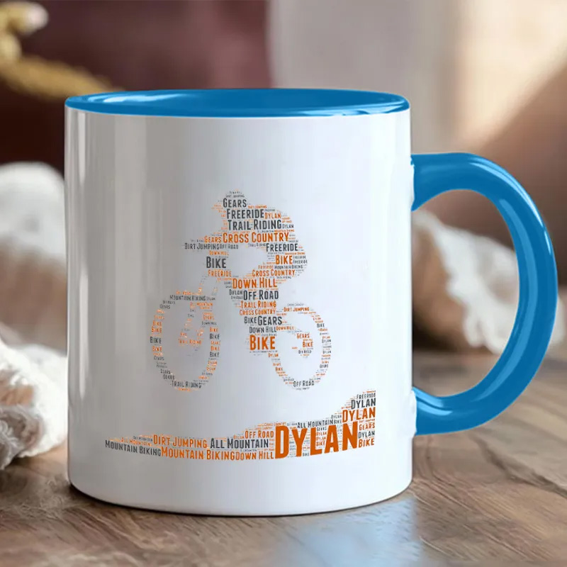 Personalized Name Cycling Mug Mountain Biking Gifts Word Gift Great Gift for Cyclists Road Bicycle Bike Biker Design