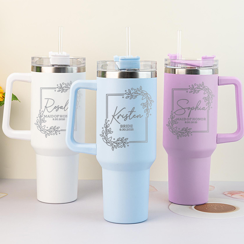 Personalized Bridesmaid Rectangle Wreath 40oz Tumbler Maid of Honor Tumbler with Lid and Straw Bride Bachelorette Party Gift Bridal Shower Tumbler