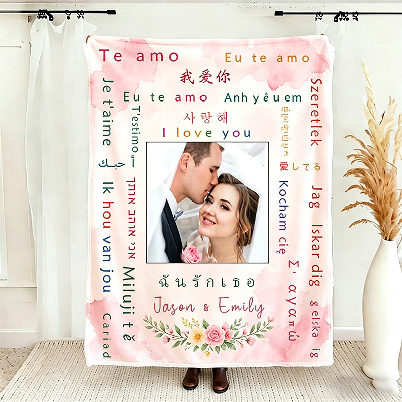 Personalized Love in Different Language Couple Blanket with Names Couple Anniversary Gift Wedding Gift for Newlyweds