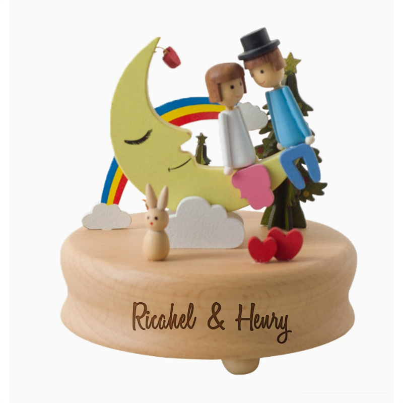 Personalized Wooden Music Box Afternoon Latte Rotating "Love Story" Couple Anniversary Gift