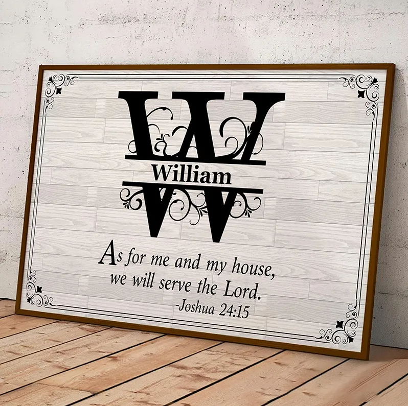 Personalized we will Serve the Lord with Initials of Family Name Frameless Poster with Name Wall Decor Home Decor Religious Gift 