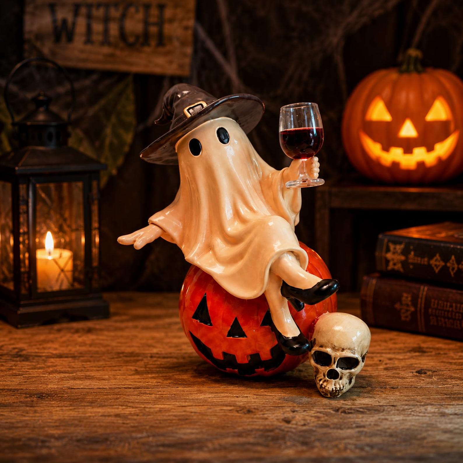Halloween Tipsy Ghost Witch Statue Desk Ornament Halloween Pumpkin Decor