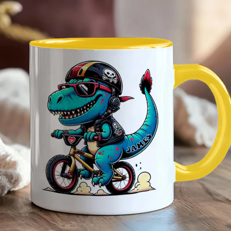 Personalized Bicycle Mug Dino Rider Bike Kids Mug Race Bike Mug Bicycle Mug Bicycle Coffee Cup Bicycle Tea Cup for Cyclistsfor Biker Cycling Riding Lovers