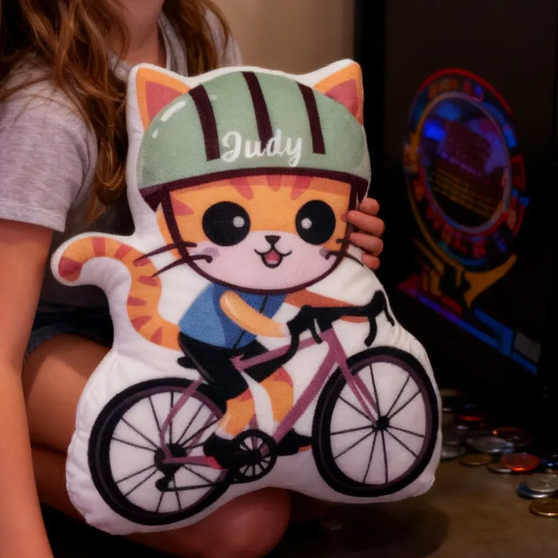 Personalized Cat Kitty Bike Pillow Cozy Graphic 3D Print Gamer Pillow Name Pillow Comfortable Travel Cushion for Kids Girls Riding Lovers