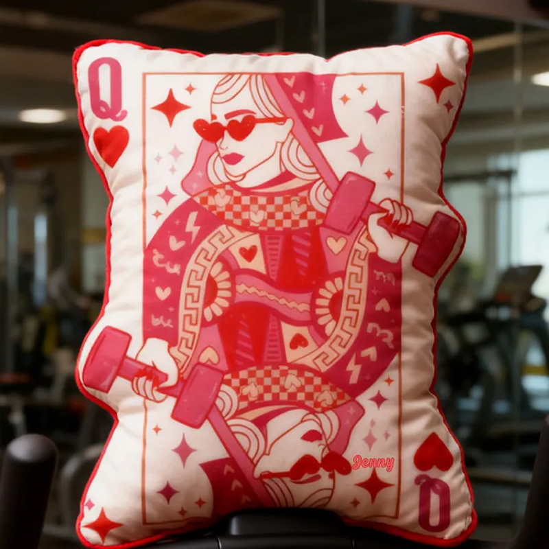 Personalized Graphic 3D Print Pillow Pillow Workout Queen of Hearts Gym Girl Sublimation Design Lift Heavy Shit Gym Rat Weightlifting Pillow for Gym Lovers