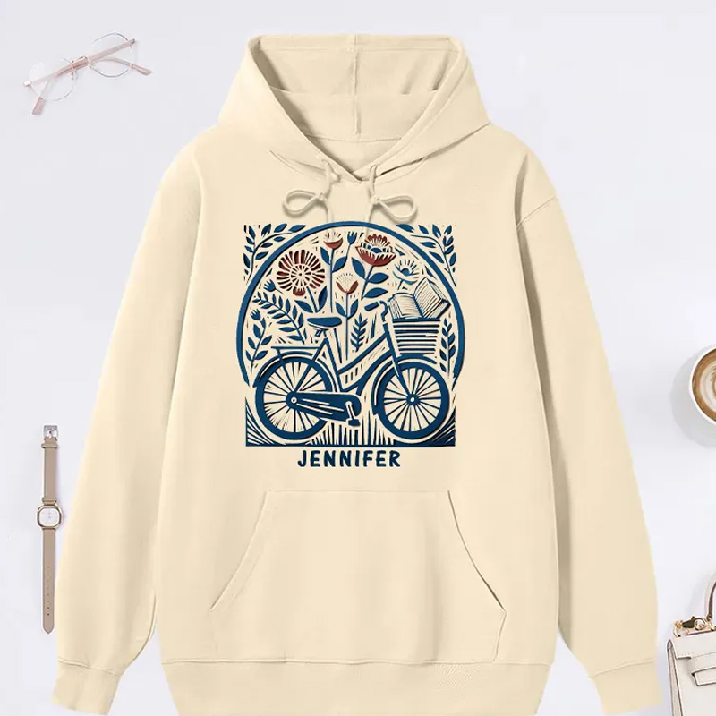 Personalized Hoodie Floral Book Lover Reading Gift Cyclist Hobbyist Bike Rider Hoodie Bicycle Lovers
