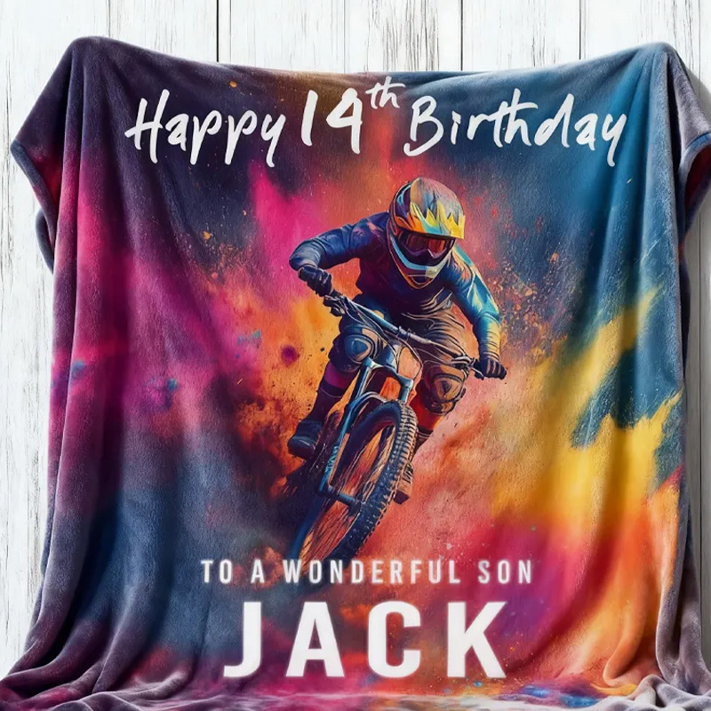 Personalized Mountain Biking Blanket Birthday Custom Mountain Biker Gift Soft Throw Blanket Mountain Bike Decor Bike Racing Birthday Cycling Gifts