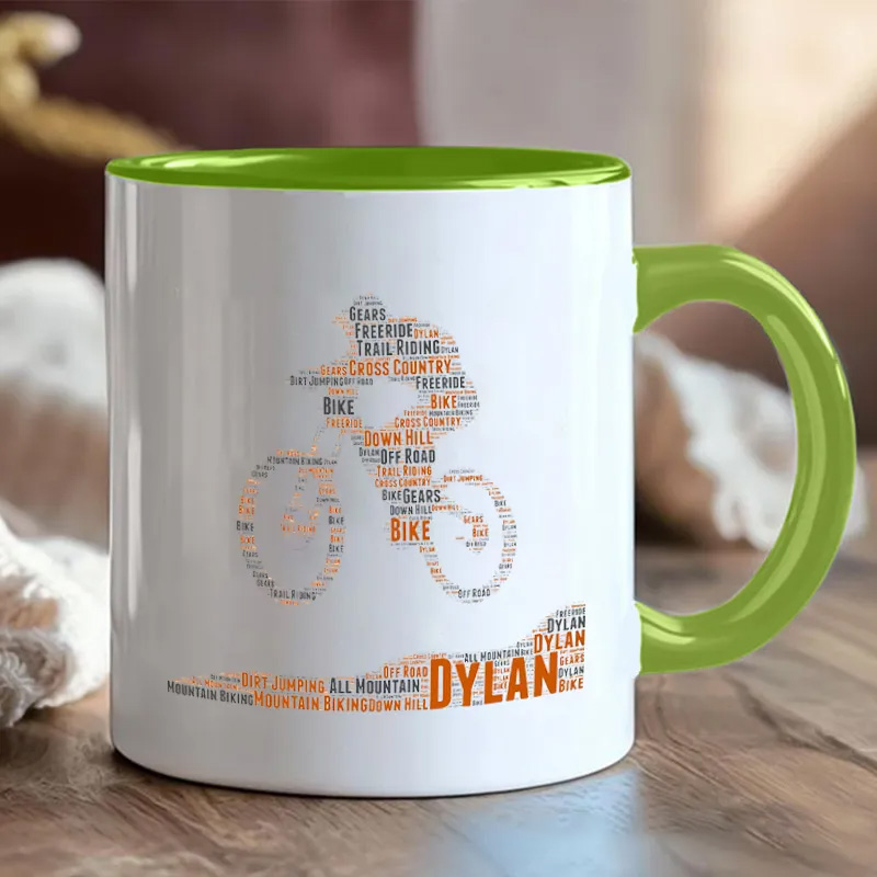 Personalized Name Cycling Mug Mountain Biking Gifts Word Gift Great Gift for Cyclists Road Bicycle Bike Biker Design