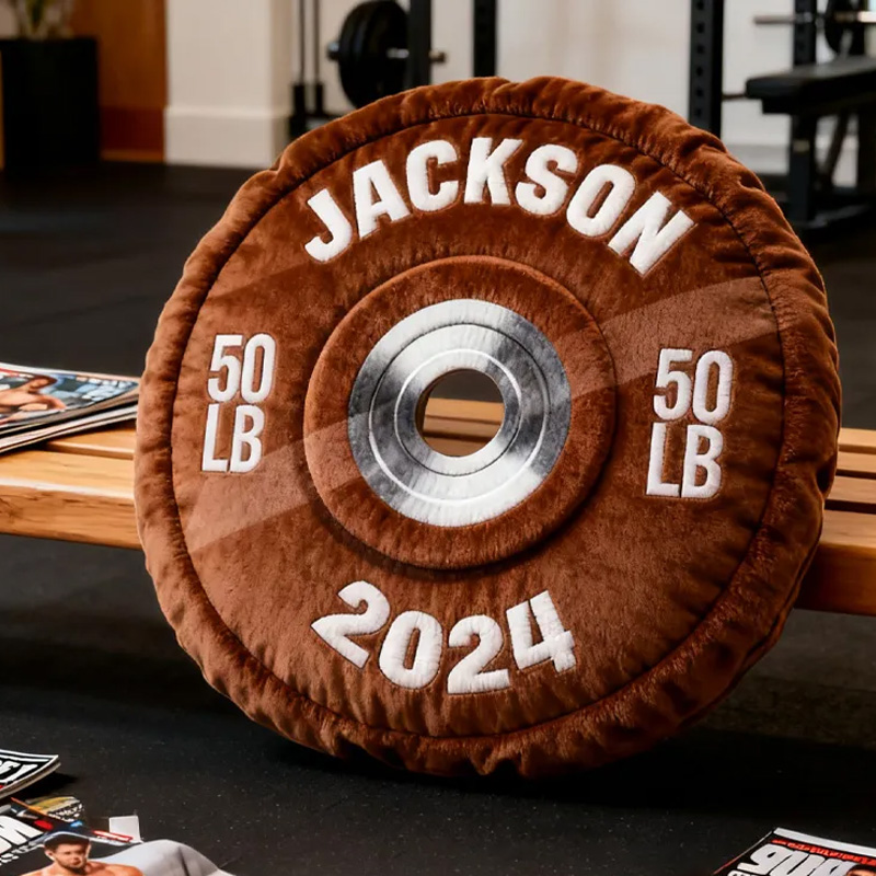 Personalized Weight Lifting Plate Name Pillow Graphic 3D Print Gift Ideas Exercise Themed Christmas Weightlifting Workout Pillow Comfortable Christmas Decor for Gym Lovers